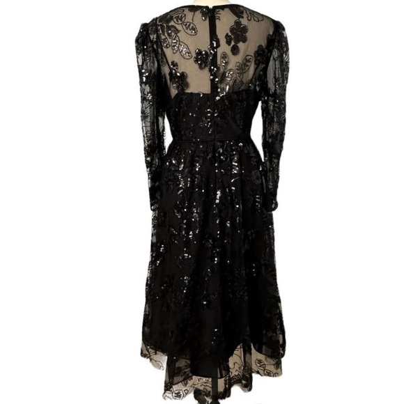 Mac Duggal Black Illusions Embroidered Beaded Sequined Midi Dress Size 0 BNWT - Picture 8 of 16